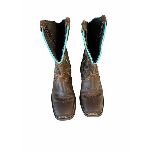 Justin Boots Womens Size 7B Gypsy Raya L2900 12” Brown Turquoise Leather Western - Picture 11 of 14